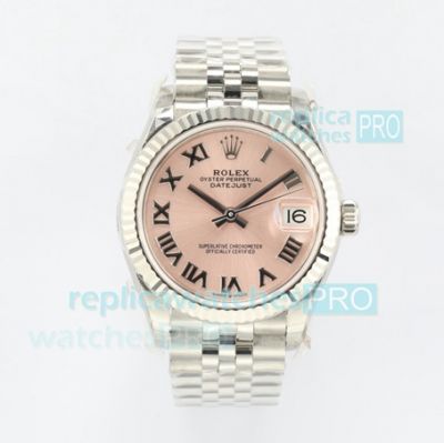 EW Factory Replica Rolex Datejust 31 Pink Roman Numeral Dial Jubilee Bracelet Watch